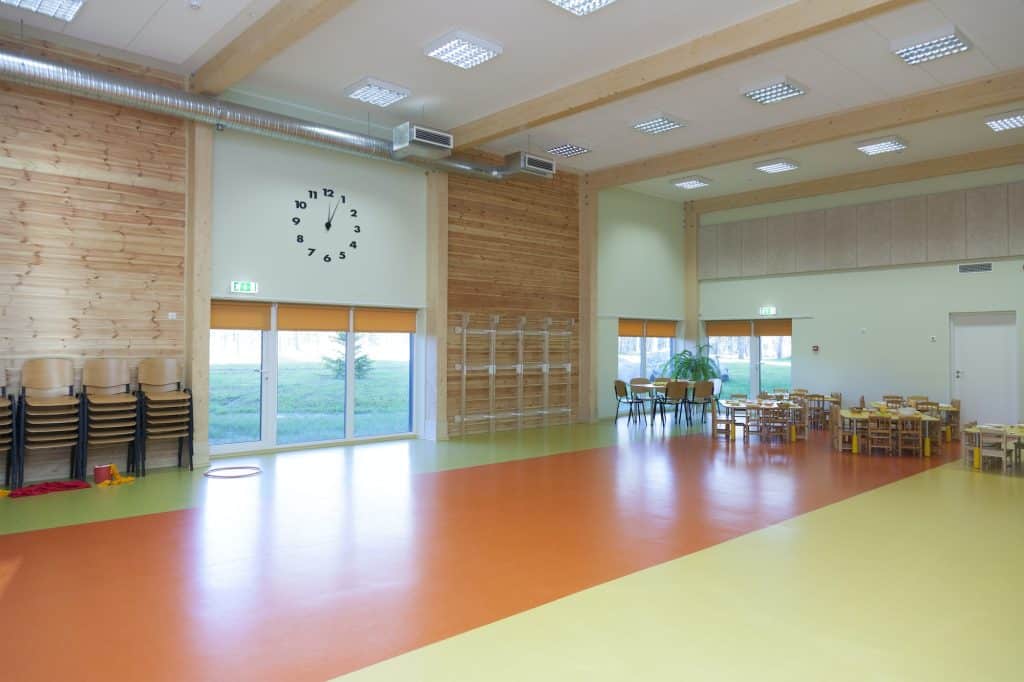 Modern children's day care or pre-school building, open indoors play area