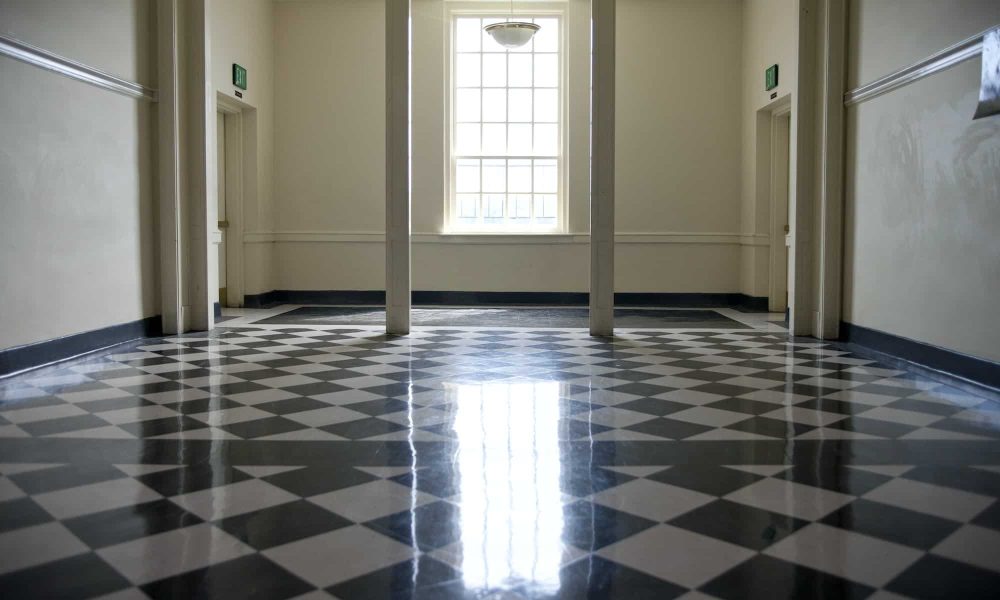 Shiny Checkered Floor of a School